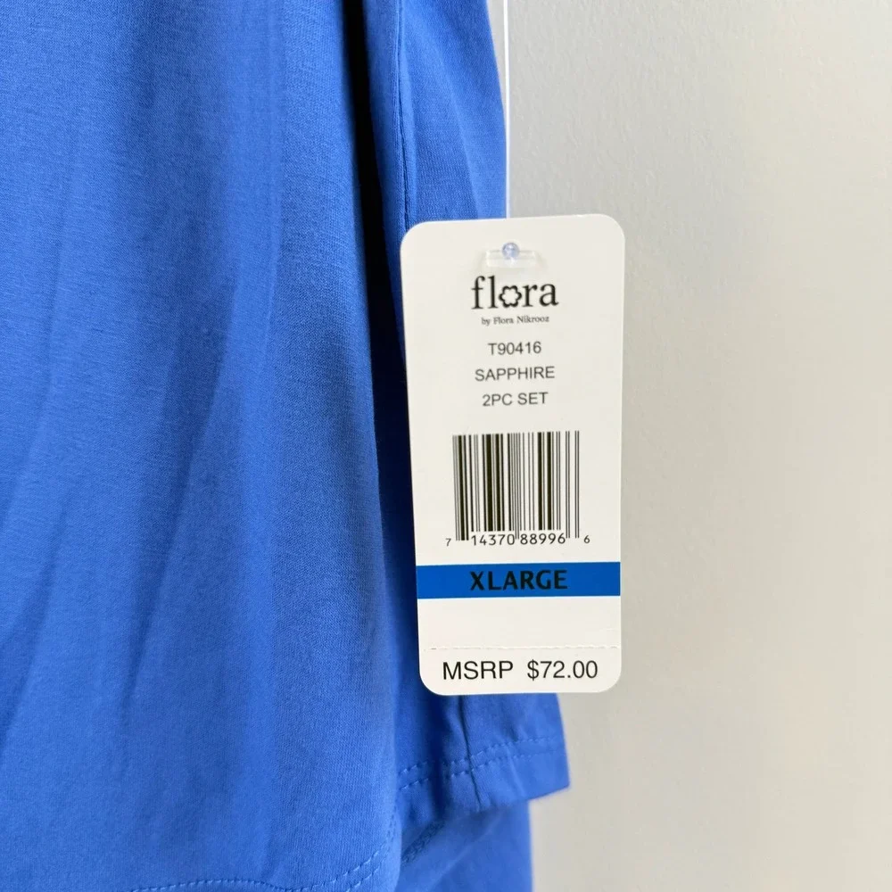 Flora Pajama Set Womens XL Sapphire Blue Relaxed Classic Button Down Sleepwear